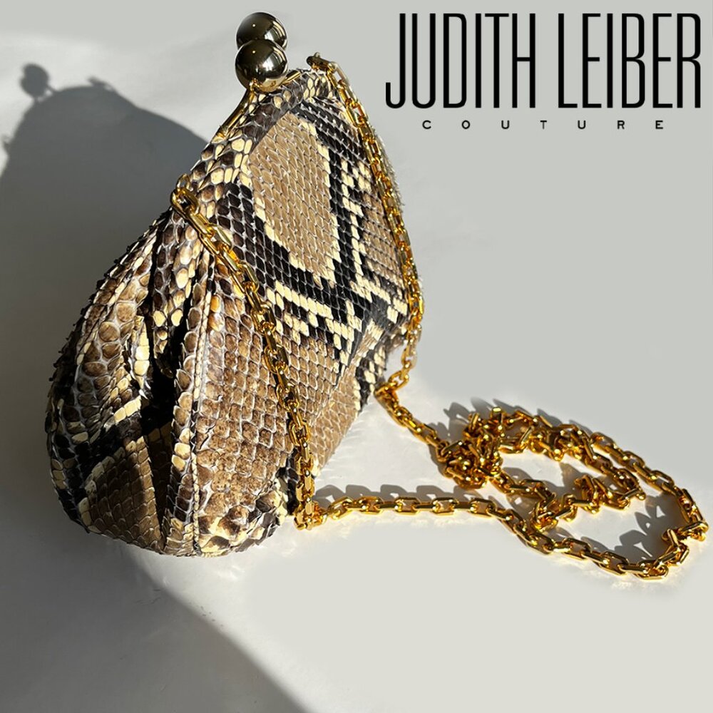 Vintage, Rare Judith Leiber Python Minaudière Bag, Gold Chain, Crossbody